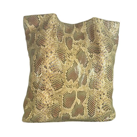 Sorial Gold Snakeskin Embossed Leather Tote Bag Shoulder Shopper - Picture 6 of 14